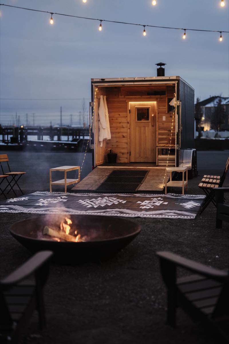 Inside the RO Sauna — cedar interior and bench